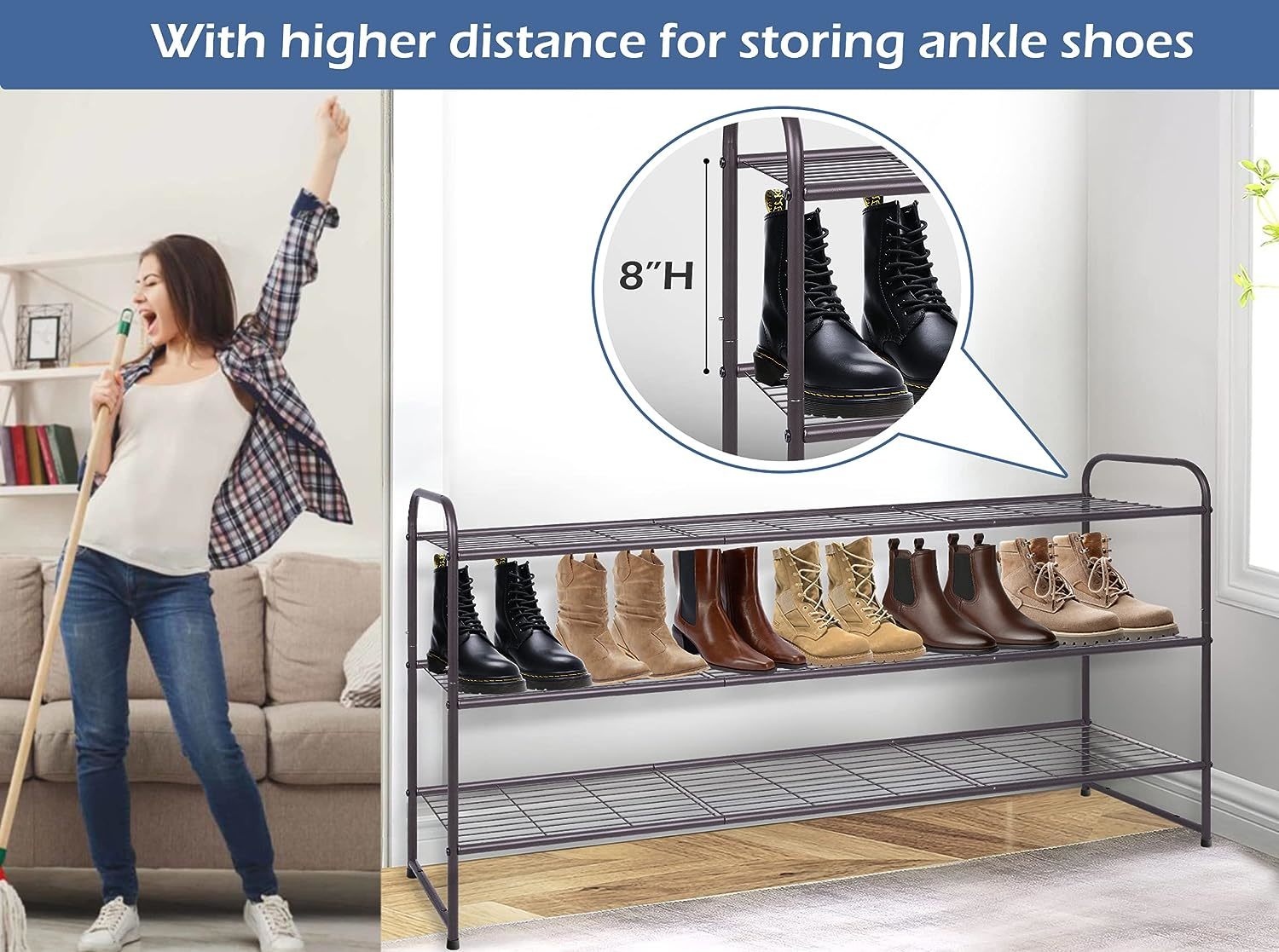 KIMBORA 4 Tier Long Shoe Rack for Closet, Wide Shoe Storage Organizer  Stackable Shoe Shelf for Floor, Bedroom 30-Pairs (Bronze)