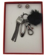 Gift Set Black Jewel Gem Fur Purse Charm Gift Boxed Round Earrings Xmas ... - $4.99