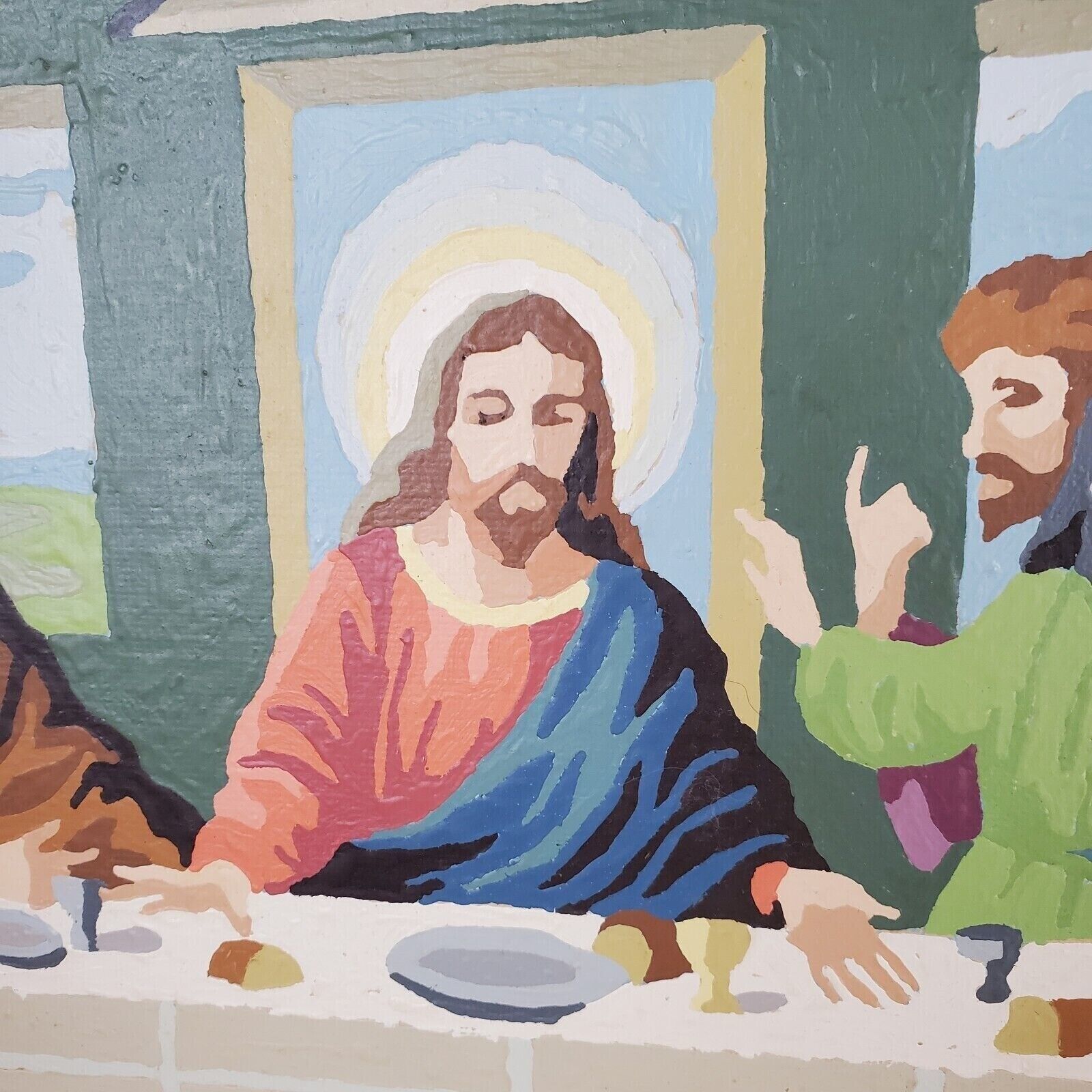 VTG Paint By Number COMPLETED Last Supper Jesus Disciples Judas Mid ...