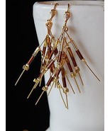 NEW HANDCRAFTED BRONZE &amp; GOLD GLASS BEADED PIERCED EARRINGS WITH GOLD WIRES - $14.84