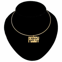 Peggy Name Jewelry Choker Gold Tone Bangle Wire Necklace Vintage 15 1/2" - $12.23
