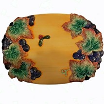 Fitz &amp; Floyd 8&quot; Oval Dish Small Platter Grapes Leaves Yellow Green Purpl... - $32.71