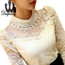 Sleeve bodysuit beaded women lace blouse shirts crochet tops blusas mesh chiffon blouse thumb200