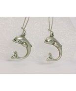 DOLPHIN Sterling Silver Drop Dangle Vintage EARRINGS - 1 1/2 inches long - £28.37 GBP