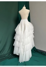 White High Low Layered Tulle Skirt Outfit Hi-lo Wedding Tulle Skirts Plus Size image 3