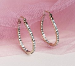 Crystal hoop earrings bling, Inside outside cz hoops, GF silver drop shape hoops - $61.00