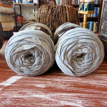 2 Skeins Lion Brand Fettuccini Fabric Remnant Yarn - Grey w White thread 24.5oz - $24.50