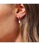 Fresh Water Pearls Dangle Small Hoop Women Earrings Copper Plating 14K R... - $12.21