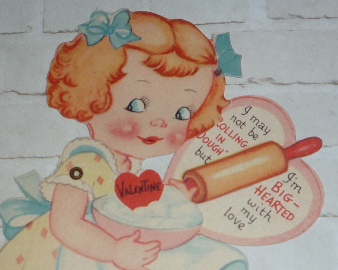 Primary image for MECHANICAL Cute Girl With Rolling Pin Vintage 1940's Valentine Card