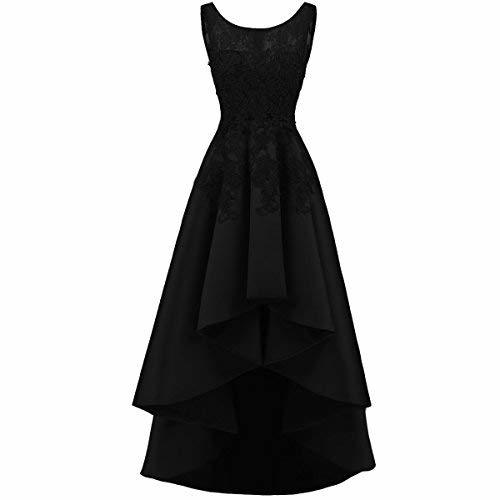 Kivary Women Beaded Lace High Low Sheer Top Prom Homecoming Formal Dress Black U