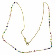 18K YELLOW GOLD NECKLACE, MULTI COLOR FACETED CUBIC ZIRCONIA, ROLO CHAIN, 18" image 2