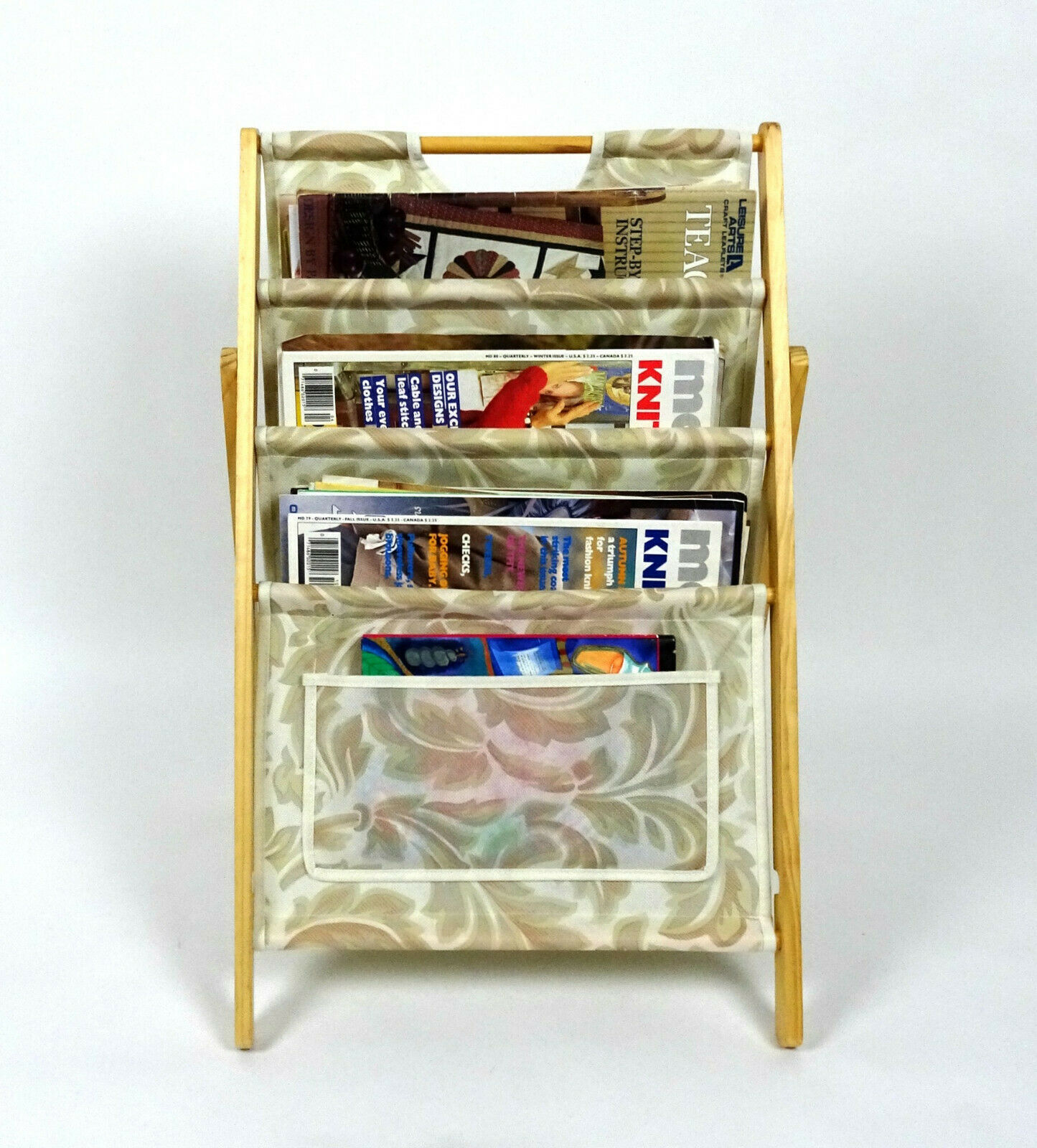 Collapsible Folding Magazine Rack Easel Floral Ornate Jacquard Storage