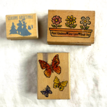 StampCraft Lot of 3 Rubber Stamp Flowers 440H22 Butterfly 440H19 Seasons Greetin - $14.84