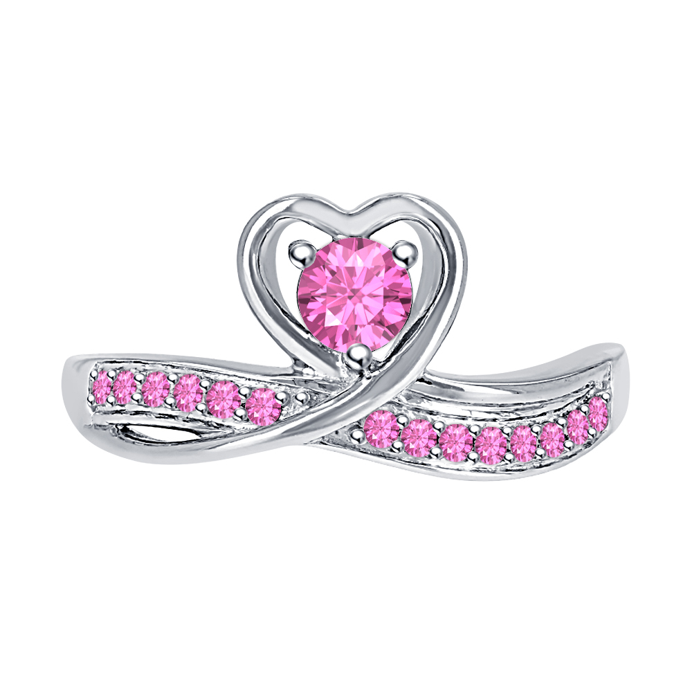 Round Cut Pink Sapphire 14k White Gold Over 925 Silver Lovely Heart Promise Ring