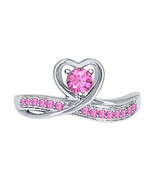 Round Cut Pink Sapphire 14k White Gold Over 925 Silver Lovely Heart Prom... - $45.51