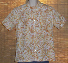 Van Heusen Hawaiian Shirt Gold Orange Red Palm Leaves Size Large - $22.99