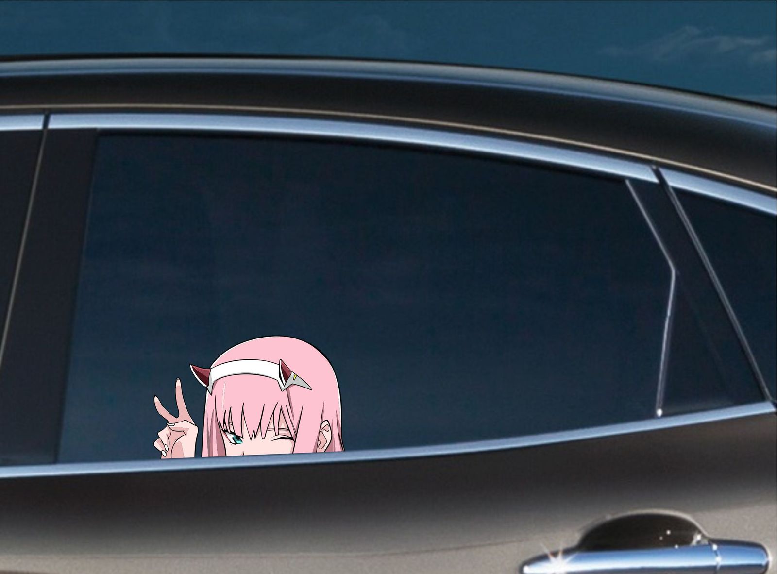 Zero Two Peace Peeking Car Laptop iPhone Window Vinyl Decal Anime