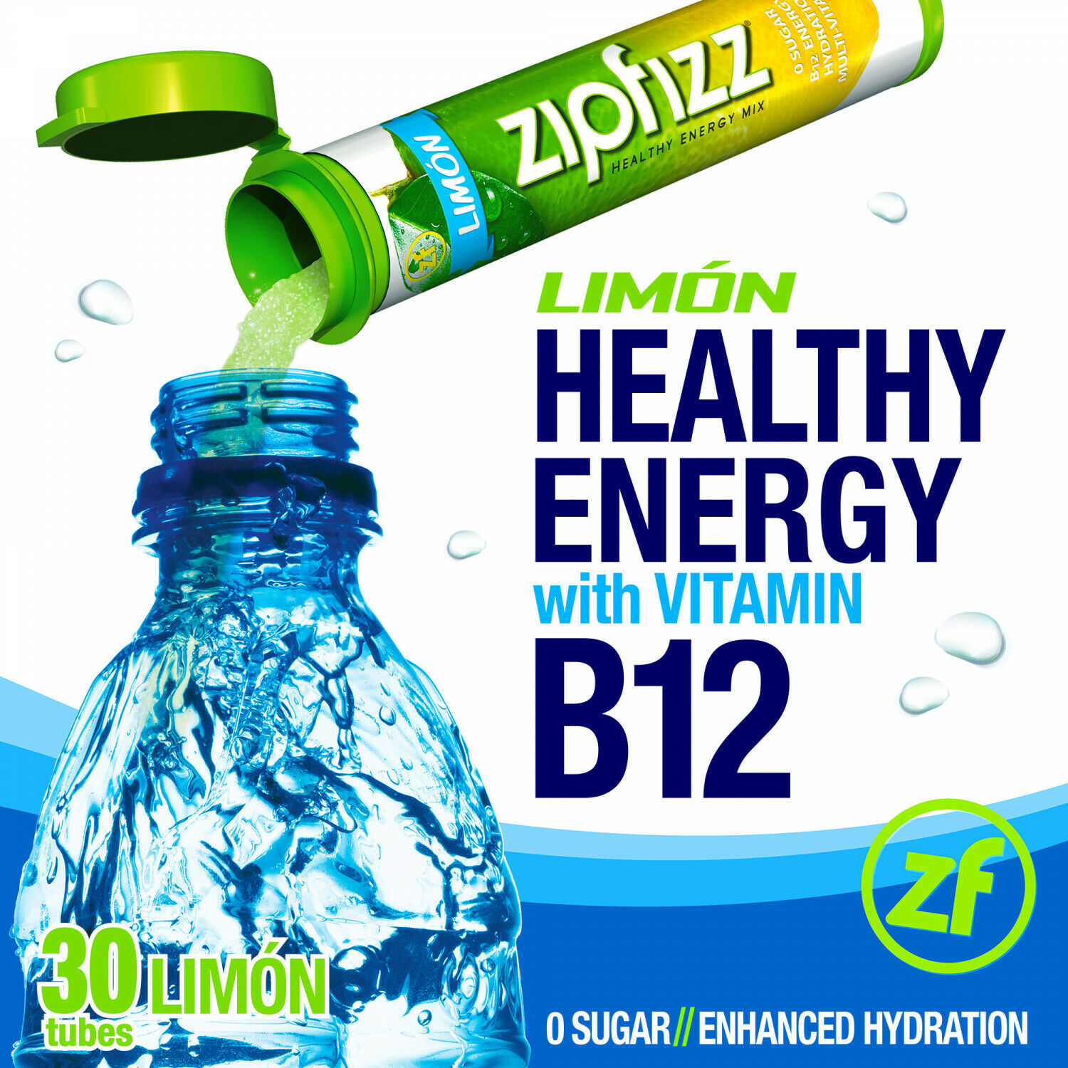 ZipFizz All Natural Energy Drink Mix LIMON (30 Tubes) * FREE SHIPPING