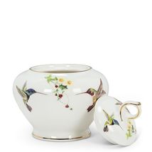 Hummingbird Cream and Sugar with Lid Bone China 10K Gold Accents White Beauty image 4