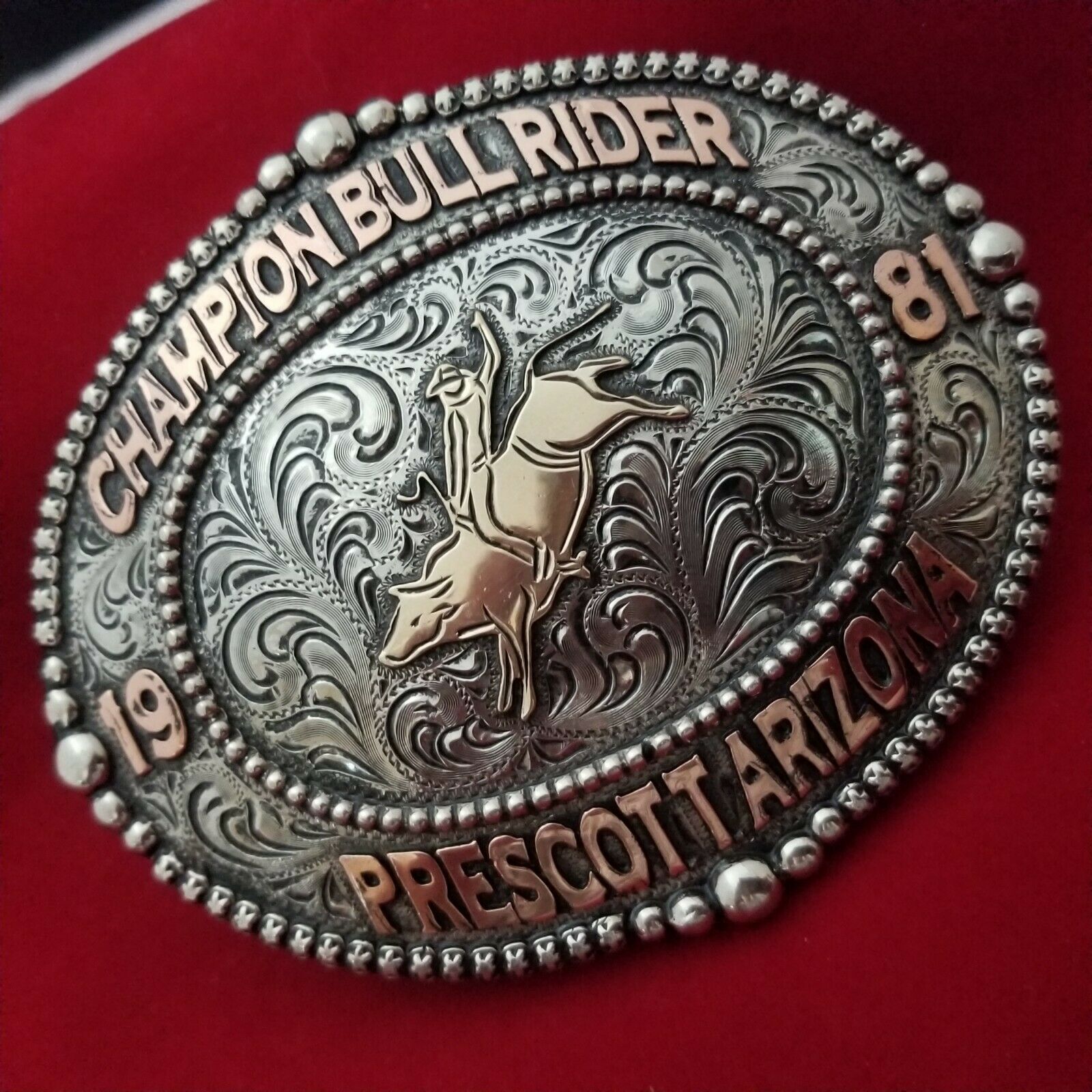 1981 RODEO BUCKLE VINTAGE TROPHY PRESCOTT ARIZONA BULL RIDING CHAMPION ...