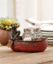 Bear in Canoe Salt Pepper Set with 2 Glass Shakers Paddle Resin Cottage Camping image 2