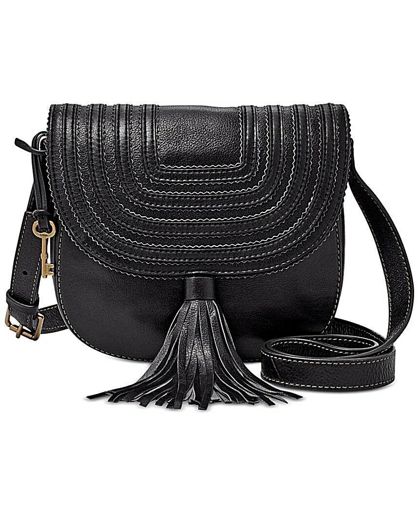 New Fossil Women's Emi Tassel Saddle Leather Crossbody Bags Variety Color