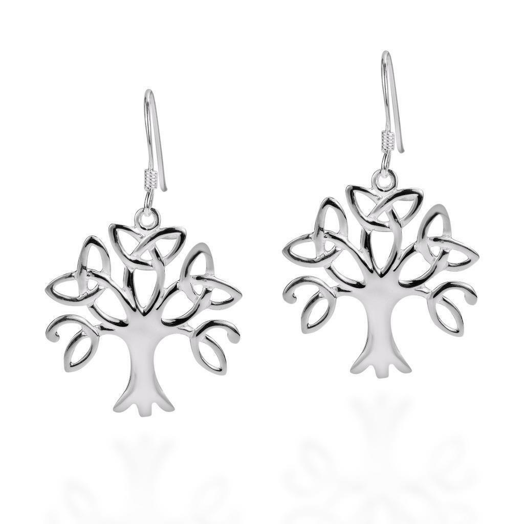 925 Sterling Silver Celtic Irish Knots Tree of Life Dangle High Polish Earrings
