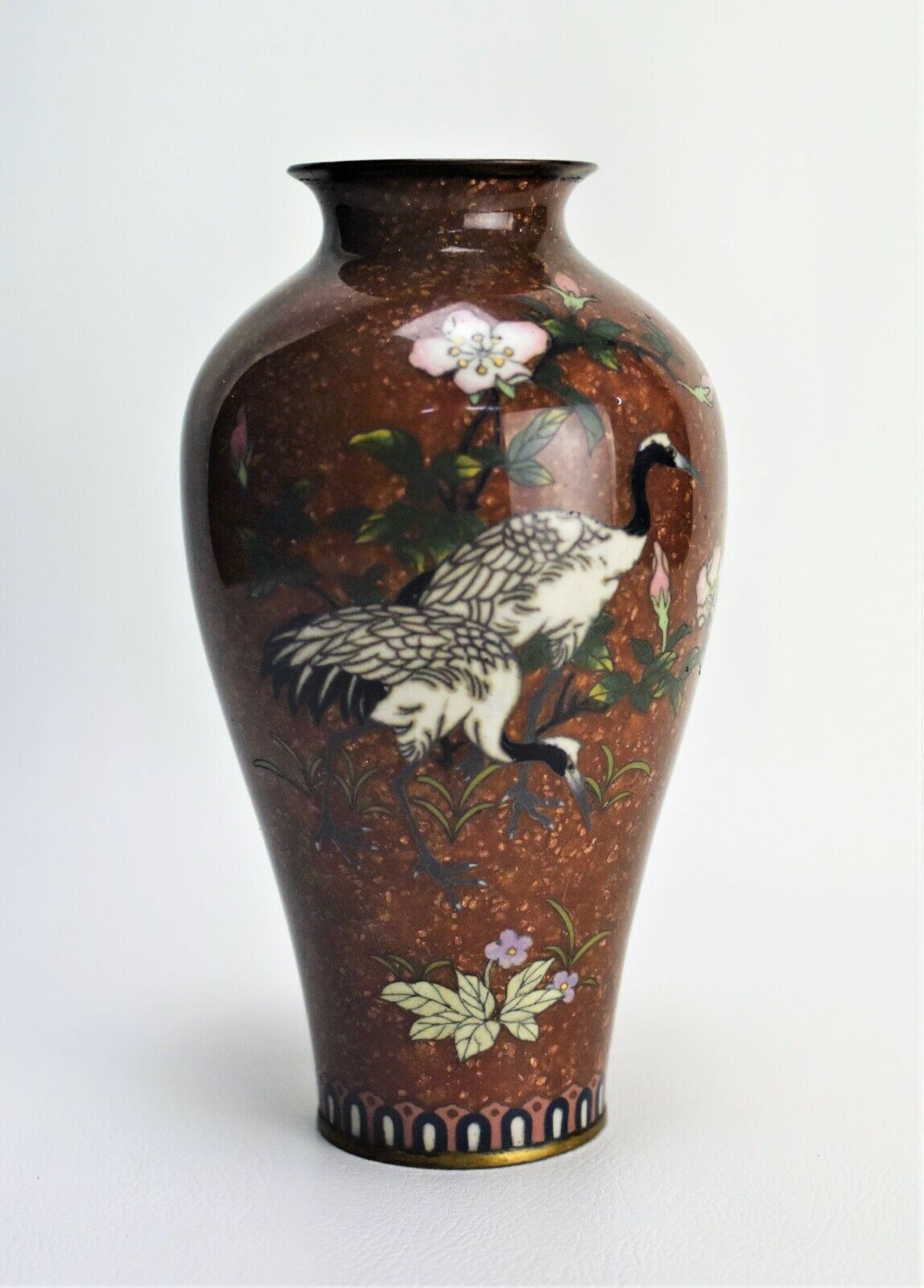 Primary image for Japanese Cloisonne Vase Cranes Motif Meiji Period Antique