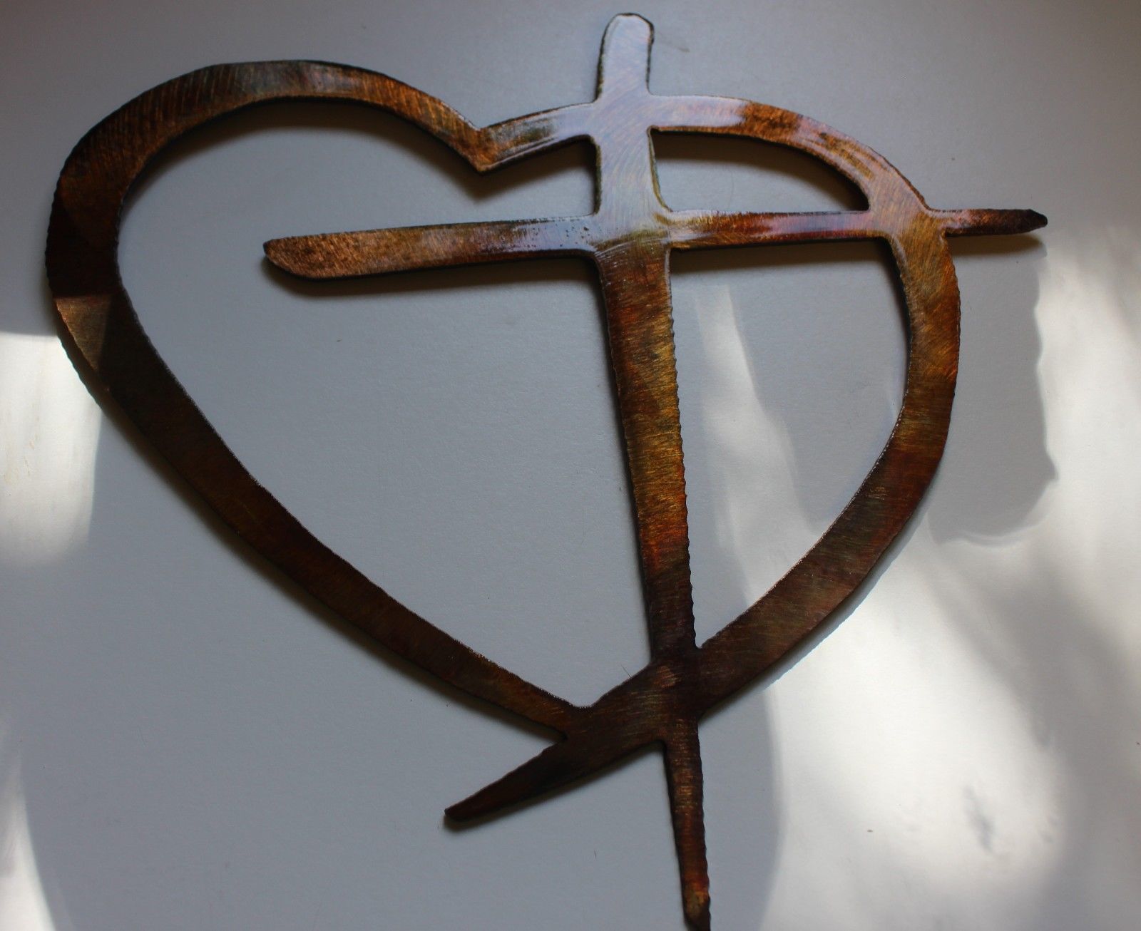 Heart & Cross Copper/Bronze Mini HANGING METAL WALL ART DECOR
