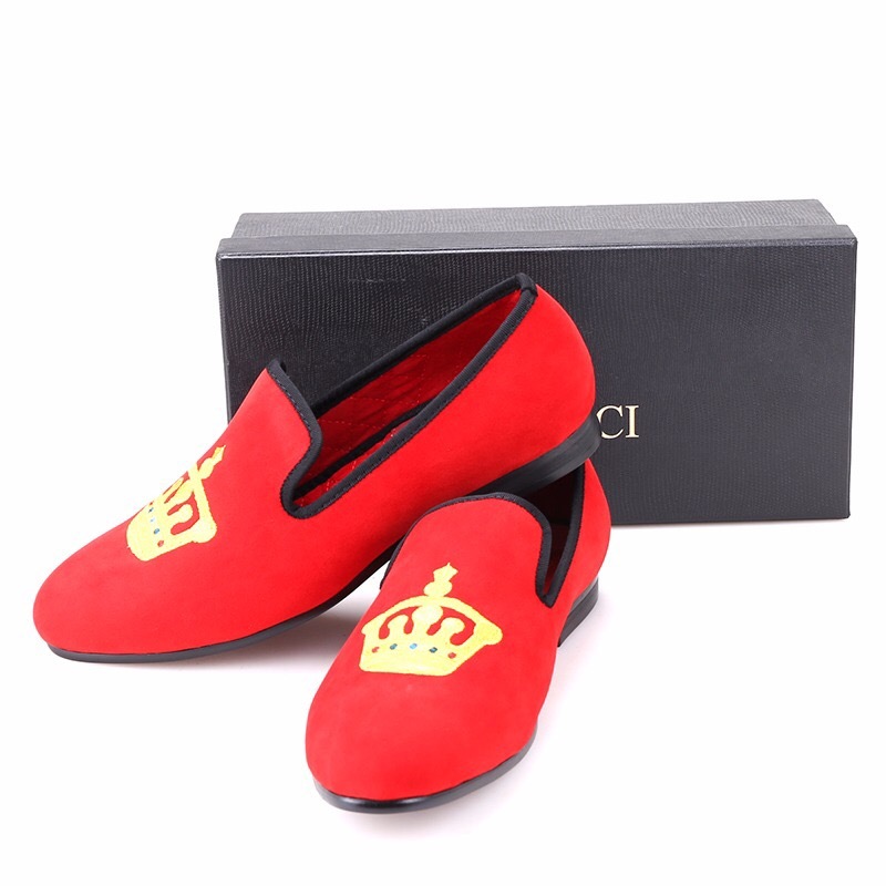 Handmade FERUCCI Men red Velvet Slippers loafers with Crown davucci - Men