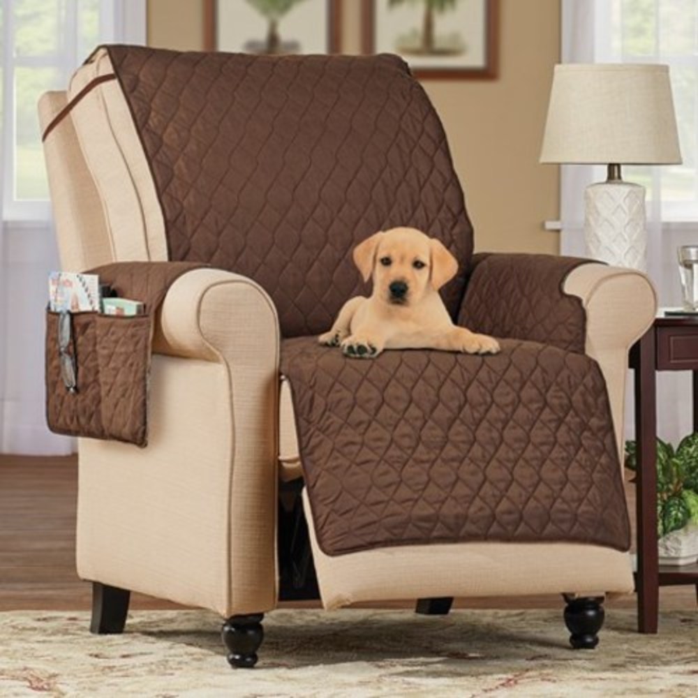 Waterproof Recliner Cover with 3 Side PocketsBrown Slipcovers