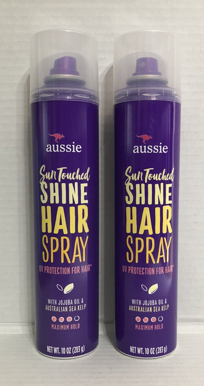 2 Aussie Sun Touched Shine Hairspray Max Hold Jojoba Oil & Sea Kelp 10