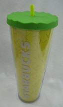 Starbucks 2014 Pineapple Cold Cup Tumbler Venti 24 oz Green Lid Yellow Straw - $29.02