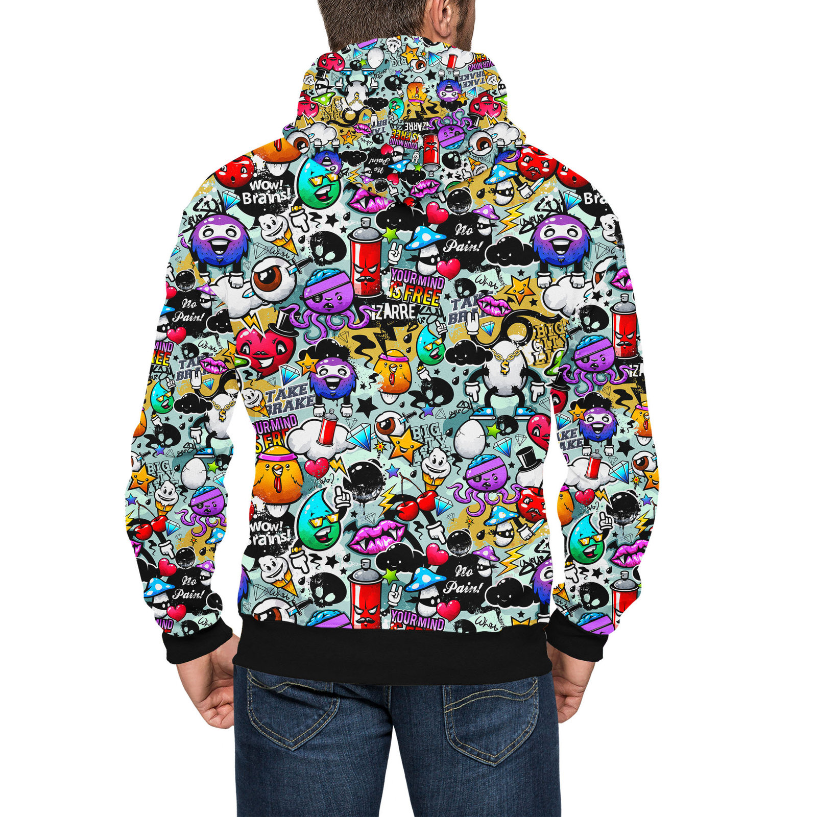 Cute Graffiti Men Zip Up Hoodie - Sweaters