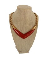Vtg Monet gold tone 17 inch burgundy enamel &amp; chain choker collar necklace - $29.99