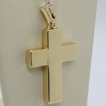 18K YELLOW GOLD PENDANT SQUARE STYLIZED CROSS, WORKED, SMOOTH, MADE IN ITALY image 5