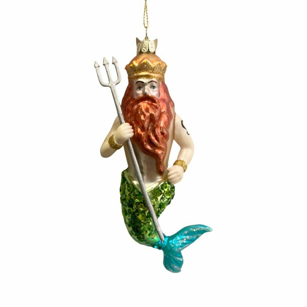 Kurt Adler Noble Gems Sparkling Glass Sea King Triton Merman Christmas Ornament