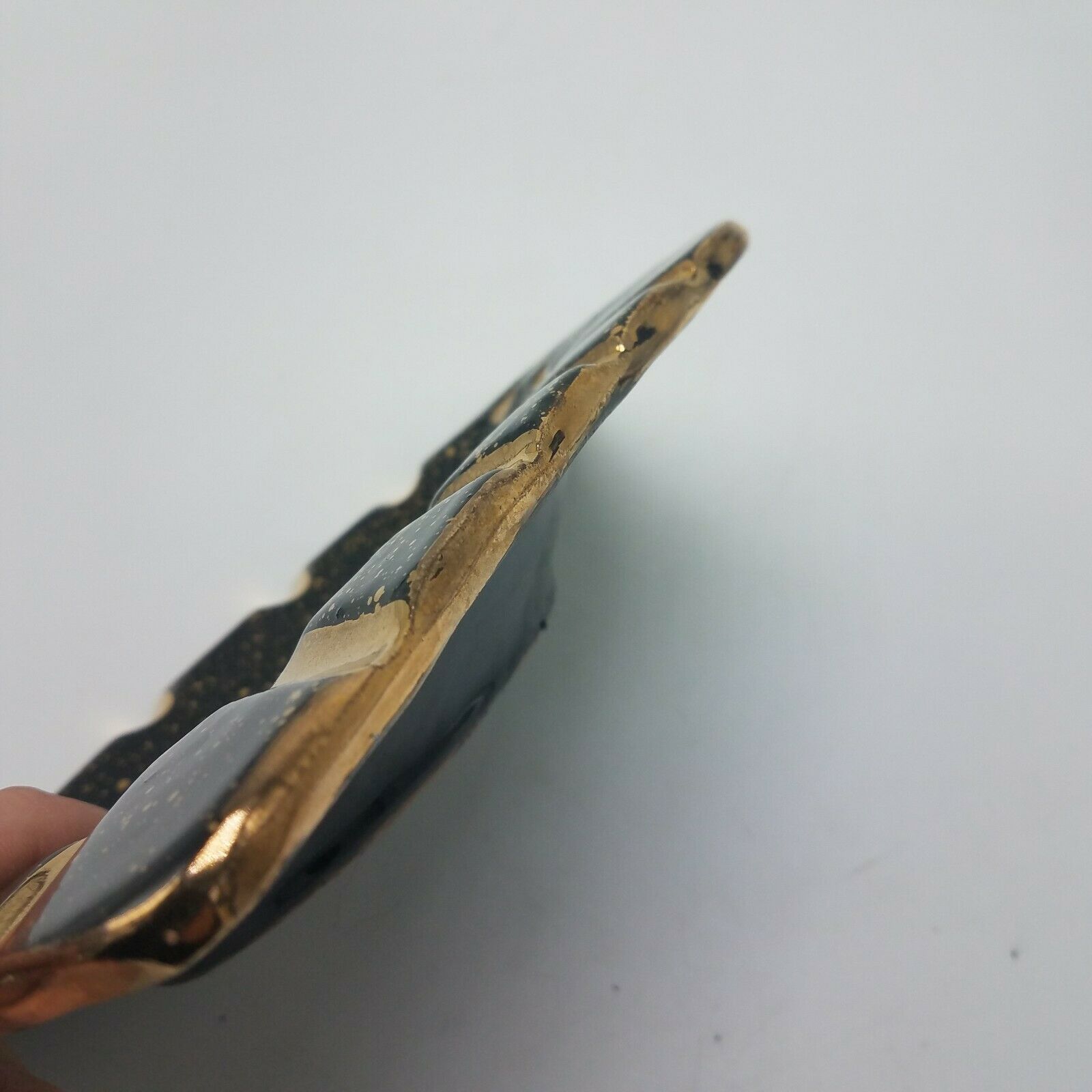 VTG MCM Ceramic Ashtray GOLD & BLACK SPLATTER GLAZE Seth Rogen You Should Buy Me Ashtrays