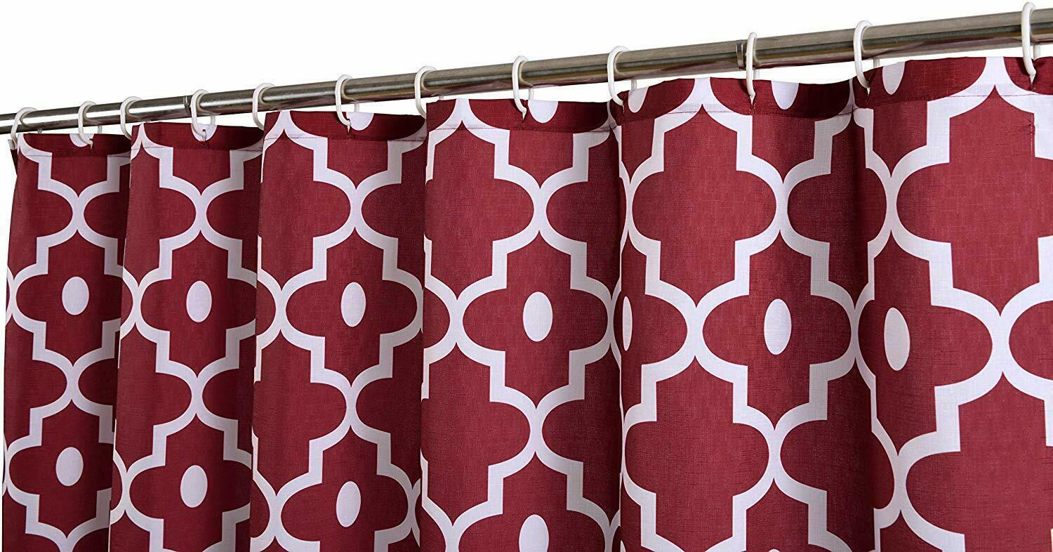 Extra Long 84" Geometric Red Burgundy Farmhouse Textured Fabric Shower