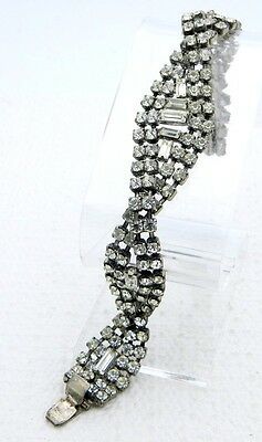 VTG Art Deco Rhodium Silver Tone Clear CZ Rhinestone Twist Bracelet - $148.50