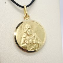 SOLID 18K YELLOW GOLD SACRED HEART OF JESUS 15 MM ROUND MEDAL, MADE IN ITALY image 3