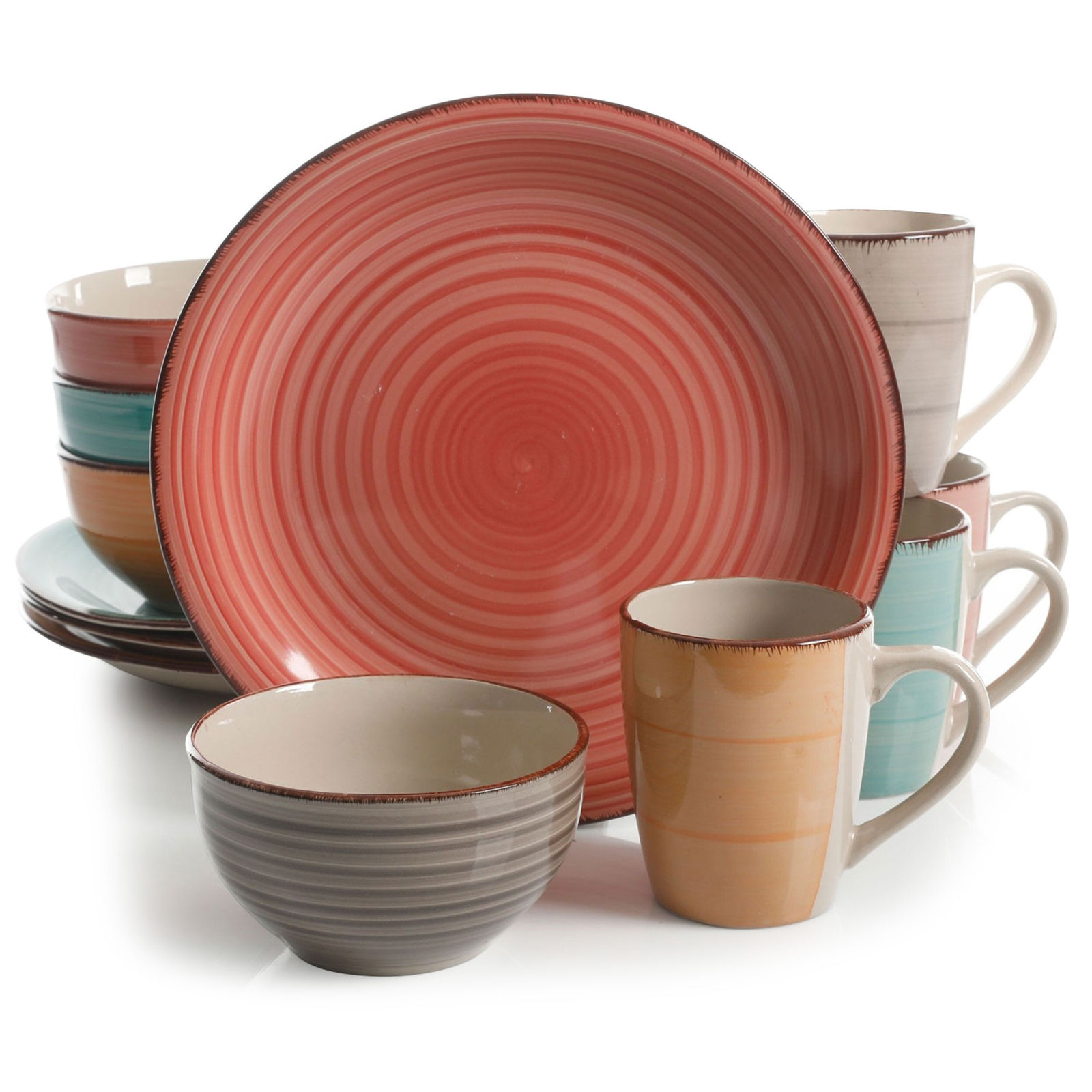 Gibson Home Color Vibes Pastel 12 Piece Mix and Match Stoneware Dinerware Setin