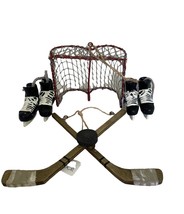 Hockey Ornaments 4 Piece Set Consists of Net, 2 Pair Men's Skates Sticks & Puck  image 1