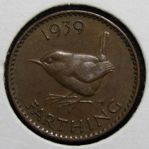 1939 UK Great Britain Farthing Wren Bird Coin - $2.99