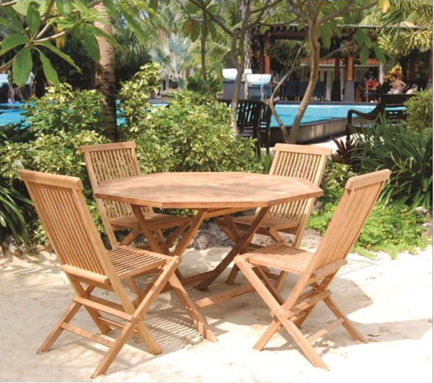 Primary image for Teak Tiki Bistro Set Folding 5 pc Patio Deck with 47 inch Dining Table 