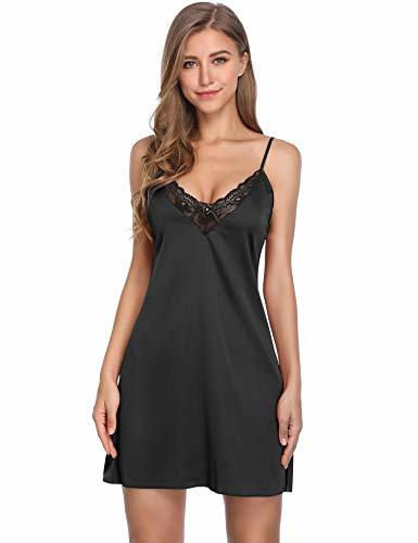 Lusofie Sexy Nightgowns for Women Satin Chemise Lace Trim Full Slip ...
