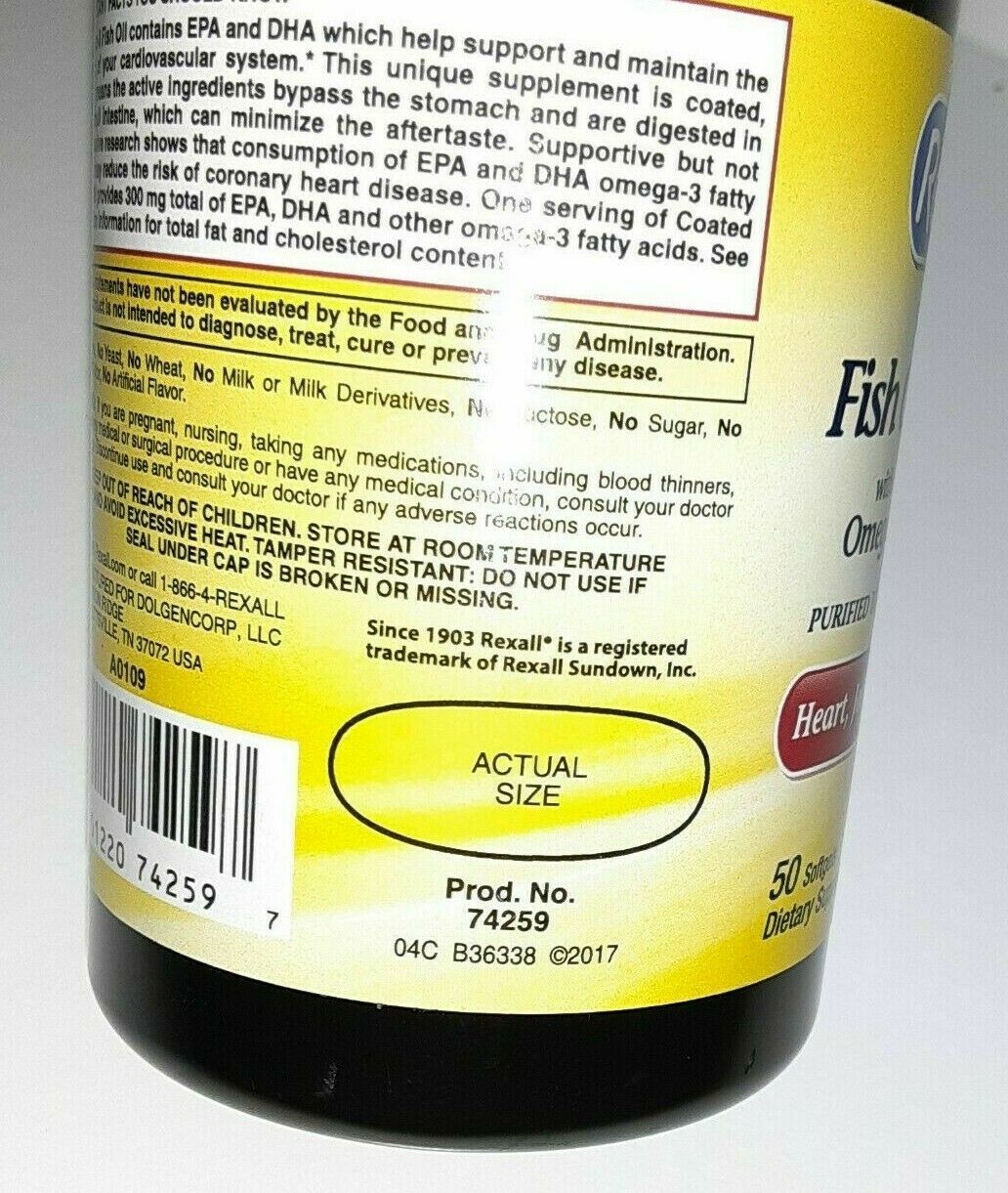 Rexall Fish Oil 1000 mg with 300 mg Omega3 50 Soft Gels Heart Joint