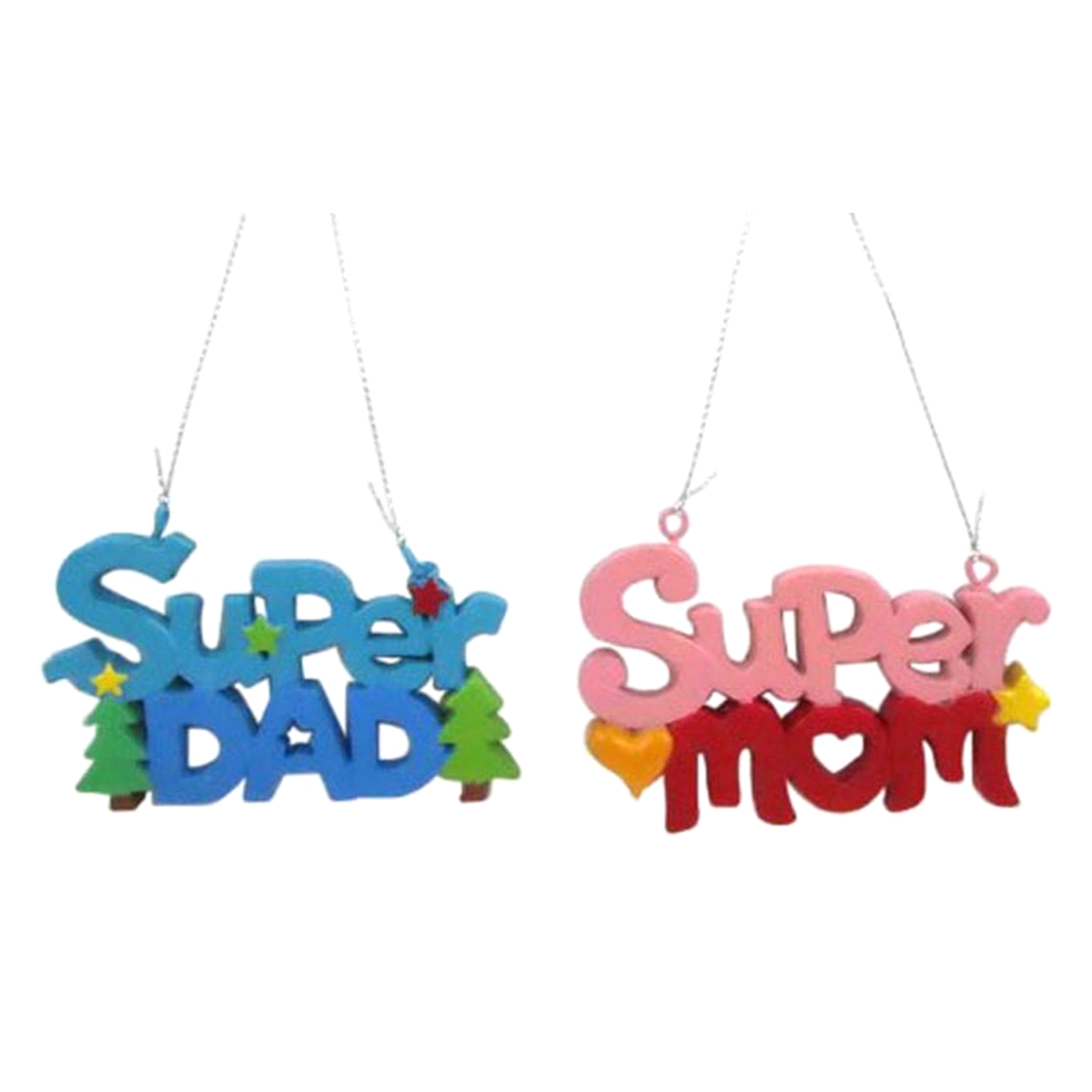 Primary image for Ornament Super Dad/Mom, 2 assorted SHIPS IN 24 HOURS - MJ