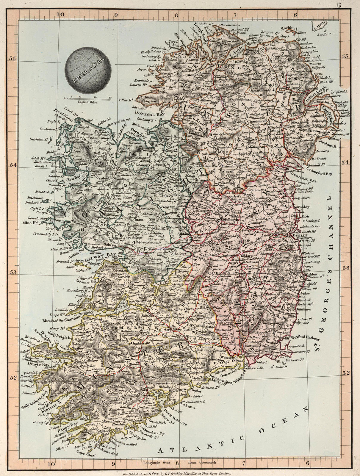 1845 Map of Ireland Aaron Arrowsmith Irish Wall Art Poster Print ...