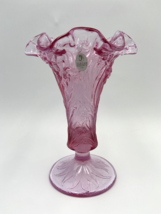 Vintage Fenton Bright Rose Pink Daffodil Glass  Ruffled Daffodil Footed ... - $37.86